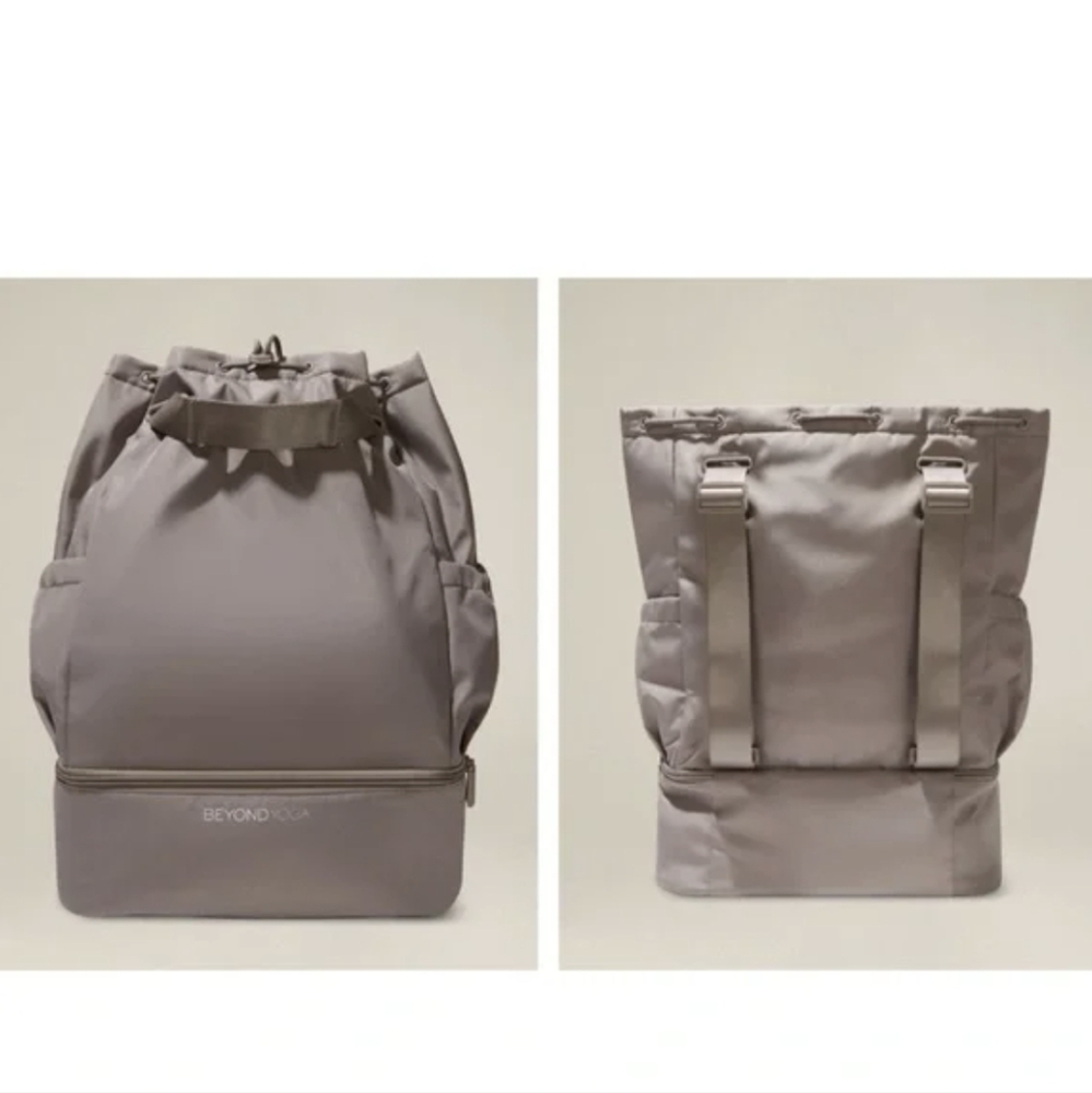 Beyond Yoga Convertible Gym Bag in Birch Graige transformer backpack trave muted